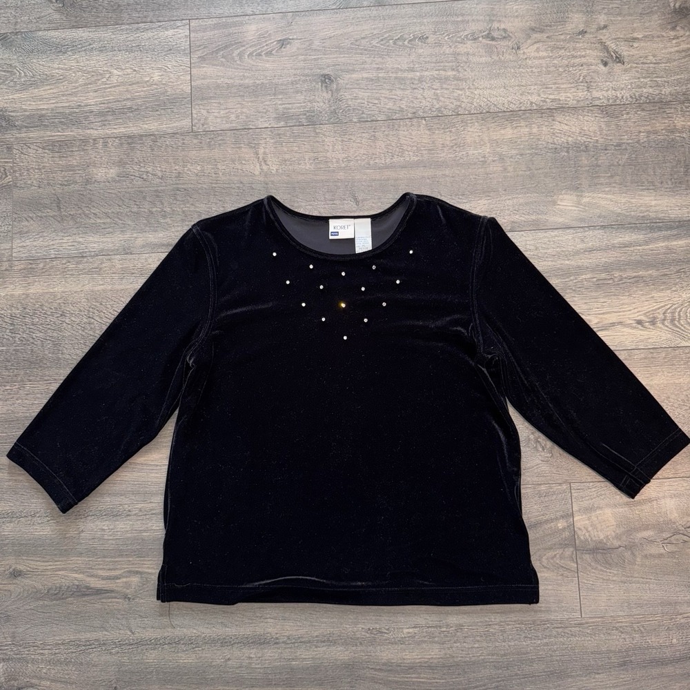 Vtg Koret Women‎ Blouse Large Black Velvet Stretch Beaded Luxury Top Whimsigoth